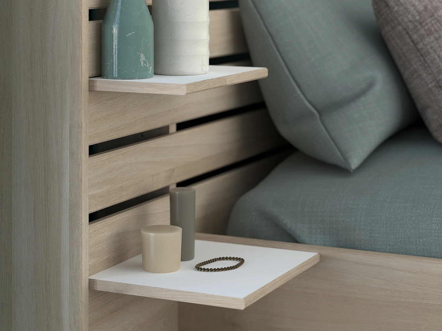 Łóżko 160 x 200 cm z ze skrzynią   - Naturalny - TENALIA II