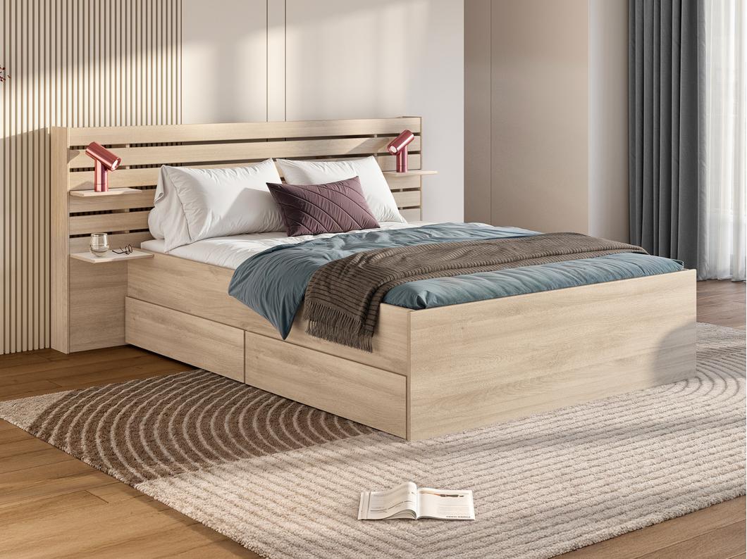 Bed met opbergruimte – 160 x 200 cm – Kleuren: Houtlook - TENALIA II