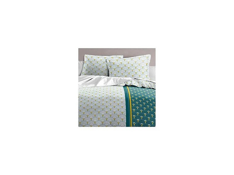 HOME LINGE PASSION Parure de couette Rainbow - 1 housse de couette 240 x 260 cm + 2 taies 65 x 65 cm - Vert