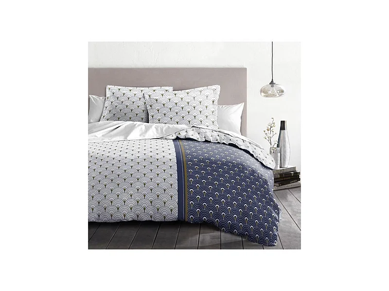 Parure de couette Rainbow - 1 housse de couette 240 x 260 cm + 2 taies 65 x 65 cm - Bleu et blanc