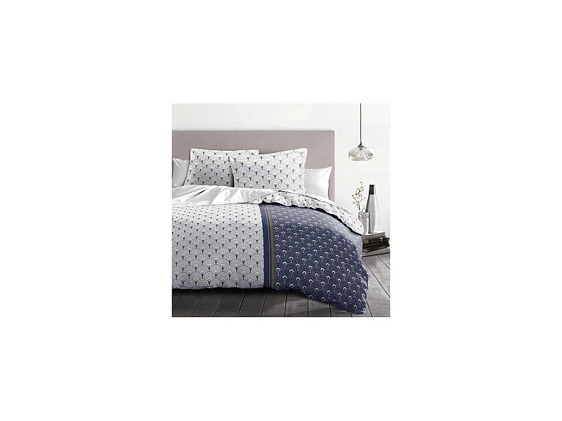 Parure de couette Rainbow - 1 housse de couette 220 x 240 cm + 2 taies 65 x 65 cm - Bleu et blanc