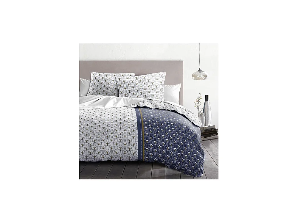 Parure de couette Rainbow - 1 housse de couette 220 x 240 cm + 2 taies 65 x 65 cm - Bleu et blanc