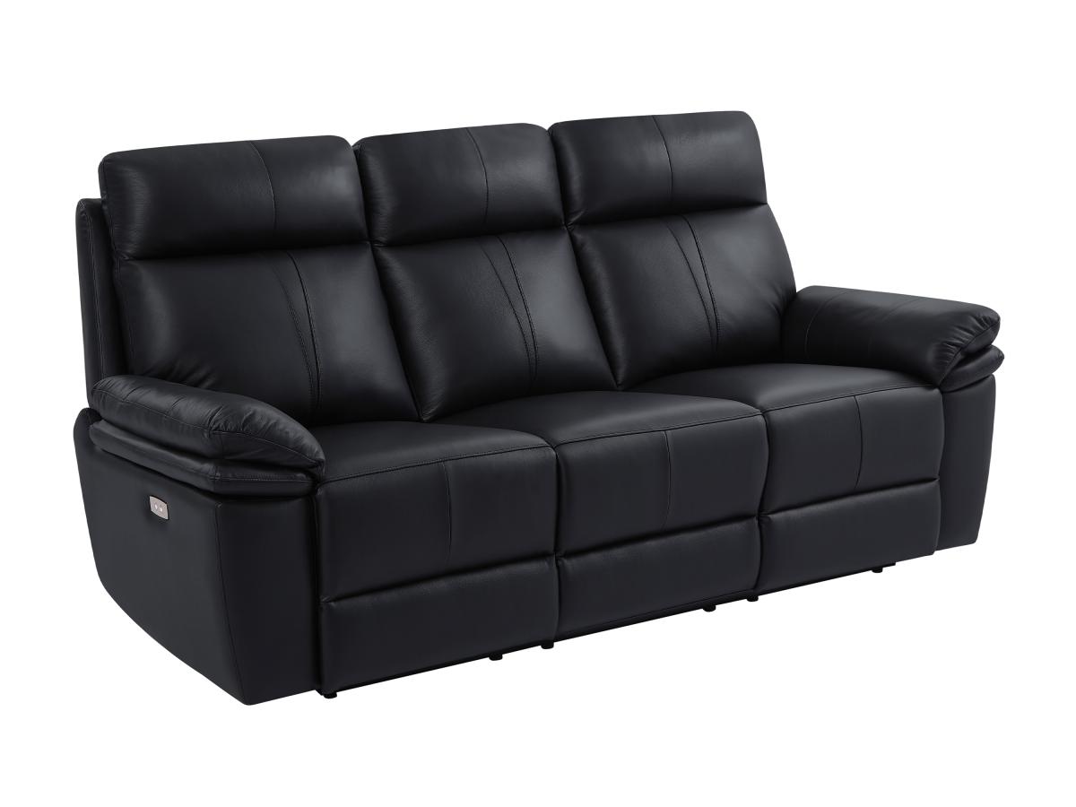 Relaxsofa elektrisch 3-Sitzer - Leder - Schwarz - MESOLA günstig online kaufen