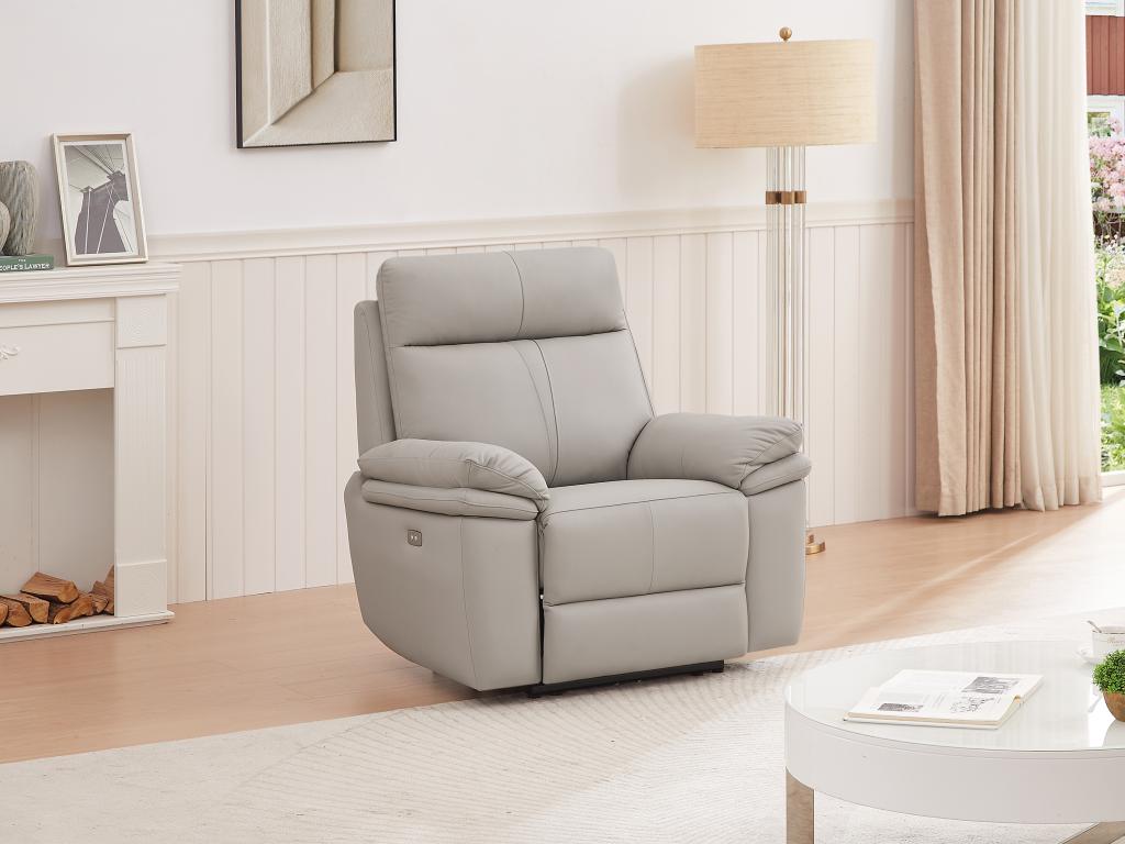Relaxsessel elektrisch - Leder - Hellgrau - MESOLA günstig online kaufen