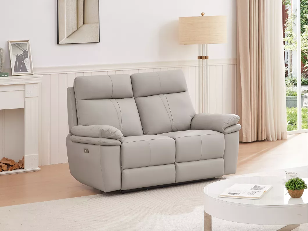 Kauf Unique Relaxsofa 2-Sitzer elektrisch - Leder - Hellgrau - MESOLA