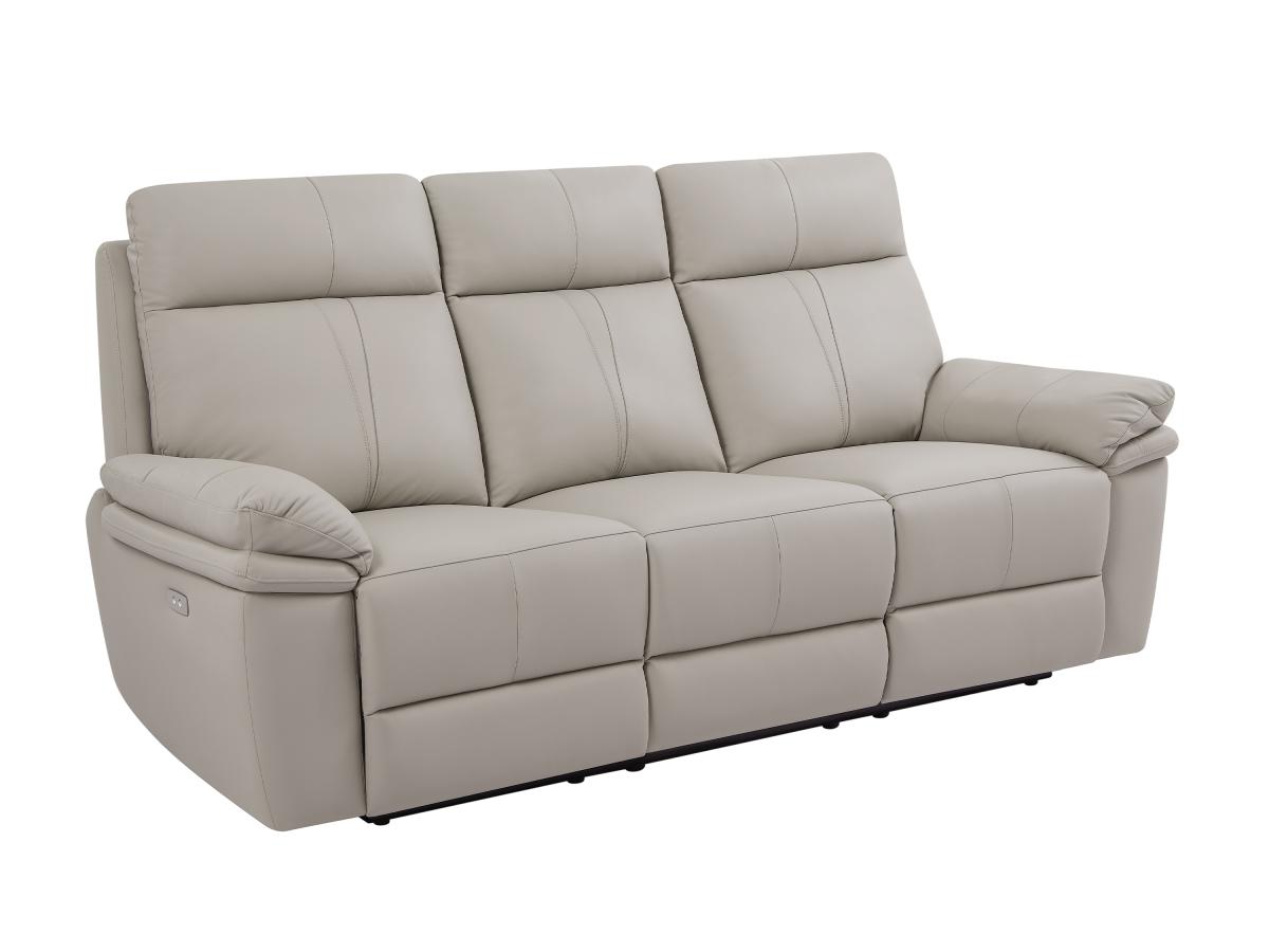 Relaxsofa 3-Sitzer elektrisch - Leder - Hellgrau - MESOLA günstig online kaufen