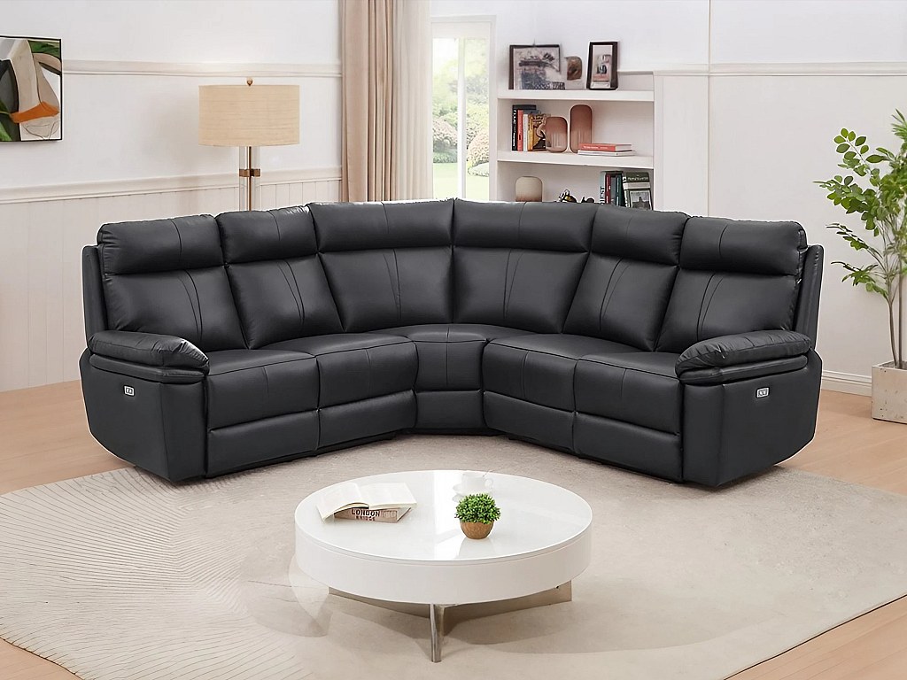 Eckrelaxsofa elektrisch - Leder - Schwarz - MESOLA