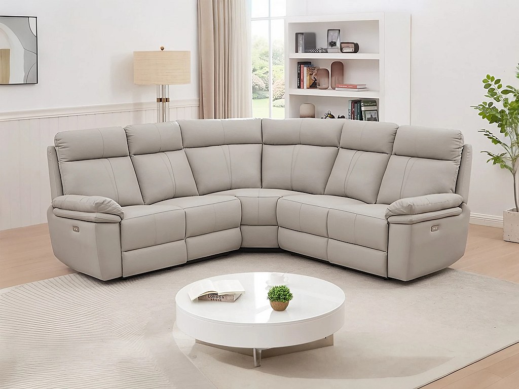 Eckrelaxsofa elektrisch - Leder - Hellgrau - MESOLA