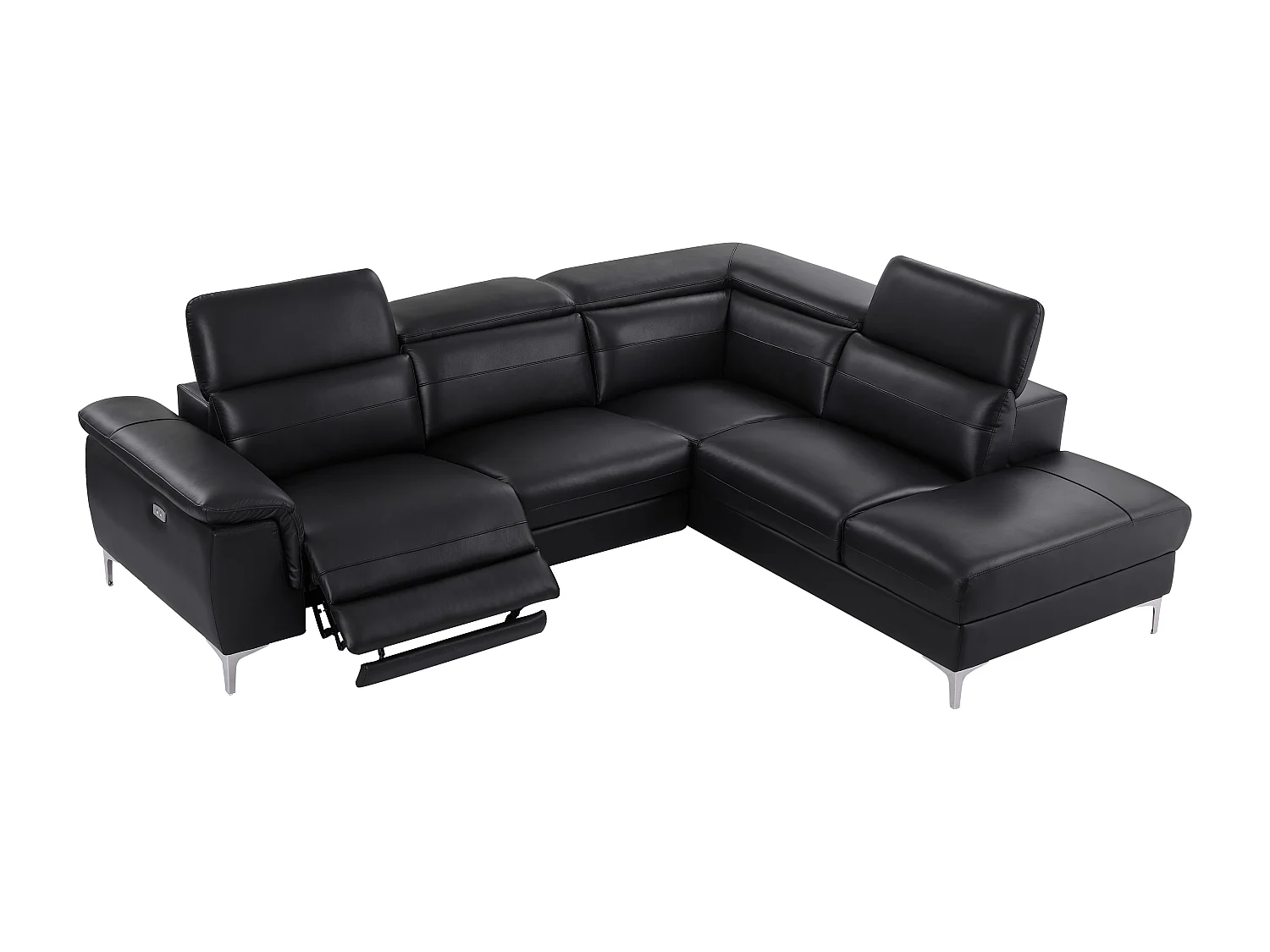 FUSINO högerhörnsoffa med elektrisk relaxfunktion i svart läder