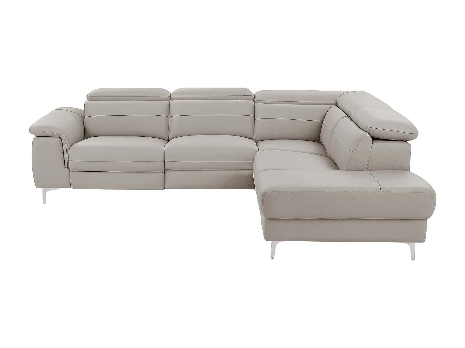 Elektriskt justerbar hörnsoffa i ljusgrått läder FUSINO (höger)