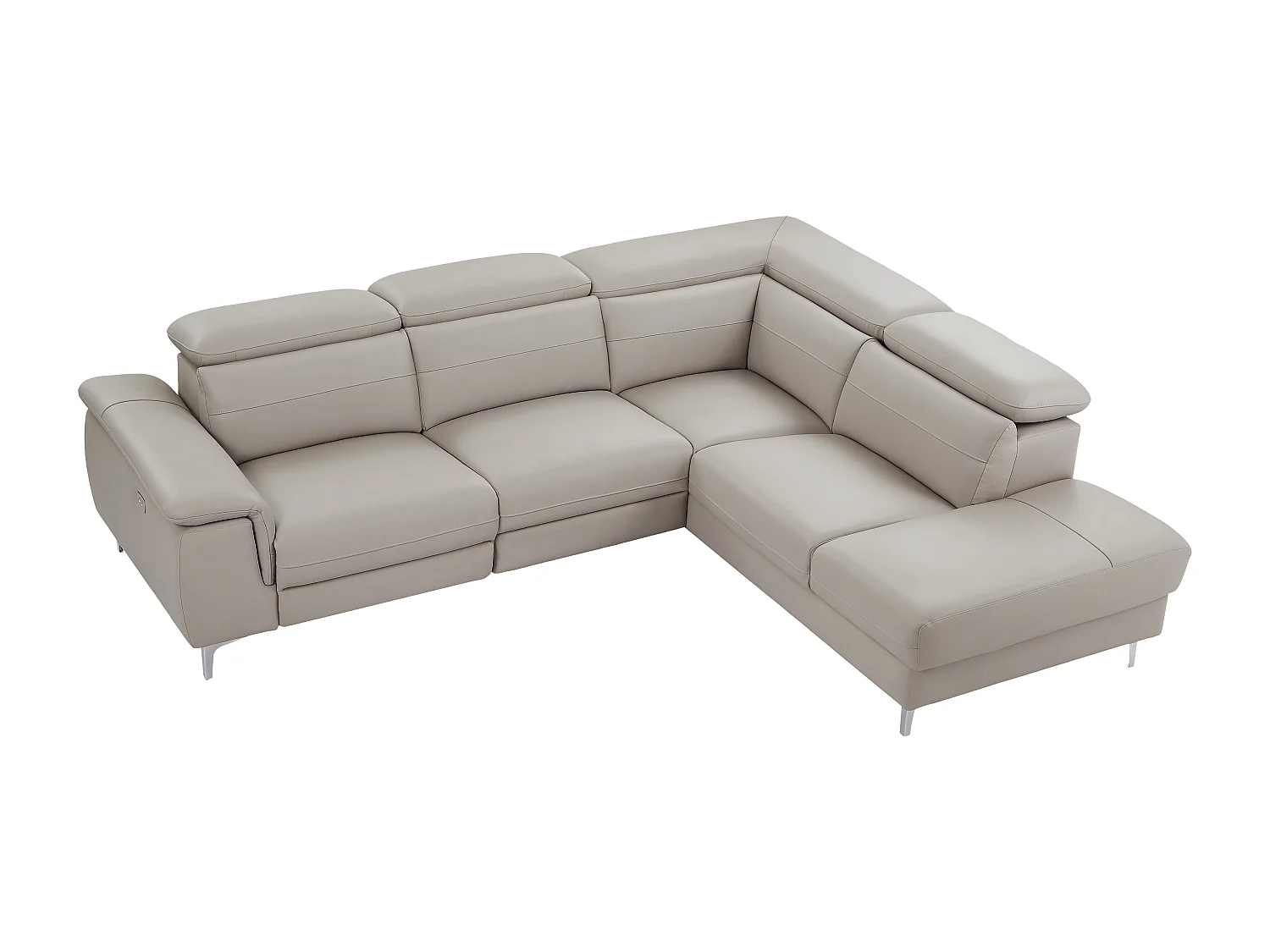 Elektriskt justerbar hörnsoffa i ljusgrått läder FUSINO (höger)