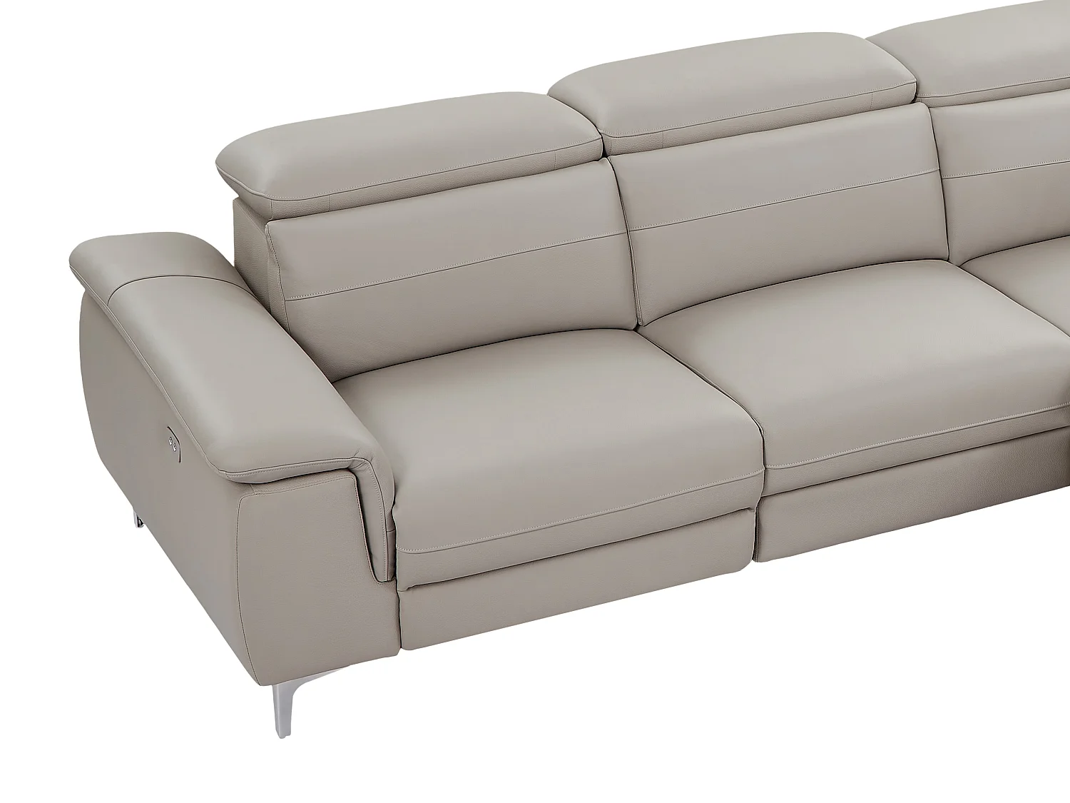 Elektriskt justerbar hörnsoffa i ljusgrått läder FUSINO (höger)