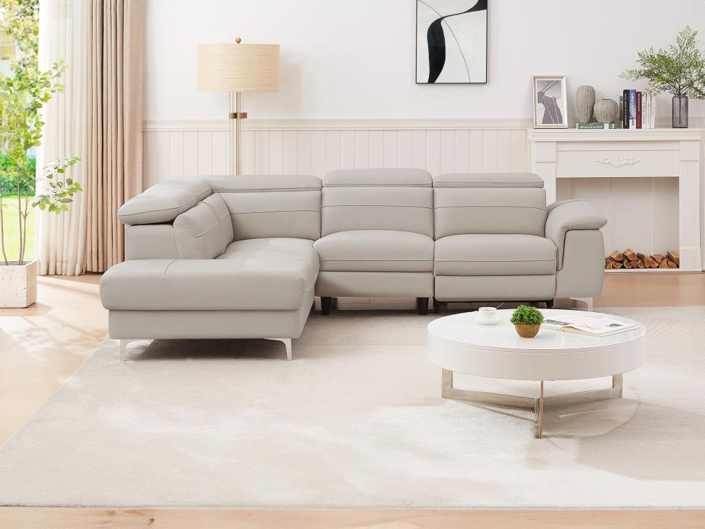 Eckrelaxsofa elektrisch - Ecke links - Leder - Hellgrau - FUSINO günstig online kaufen