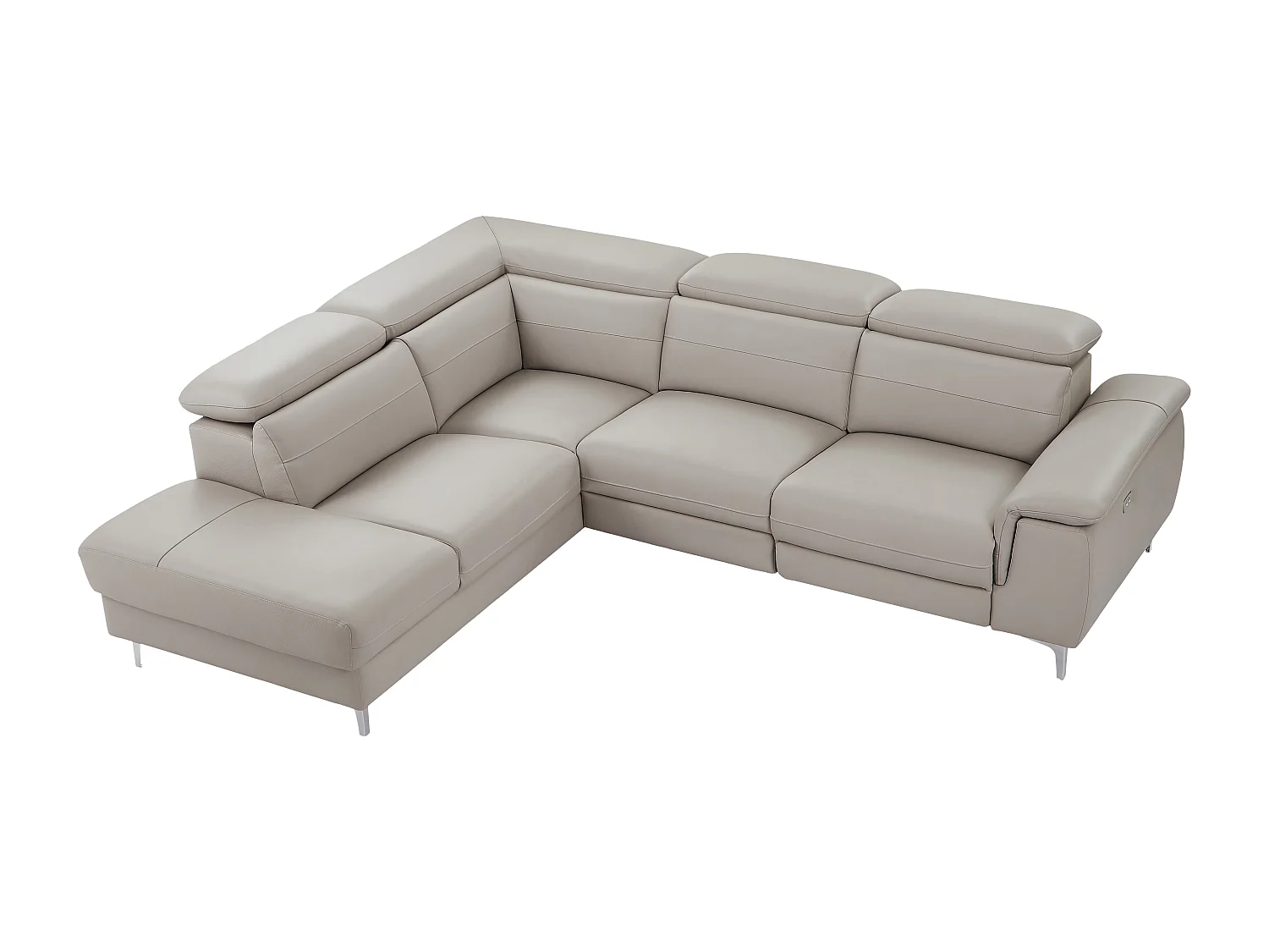 Vänstervänd hörnssoffa med elektrisk lutningsfunktion i ljusgrått läder FUSINO