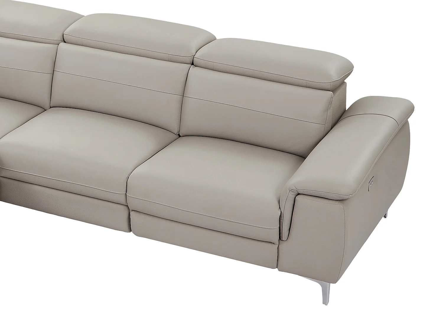 Vänstervänd hörnssoffa med elektrisk lutningsfunktion i ljusgrått läder FUSINO