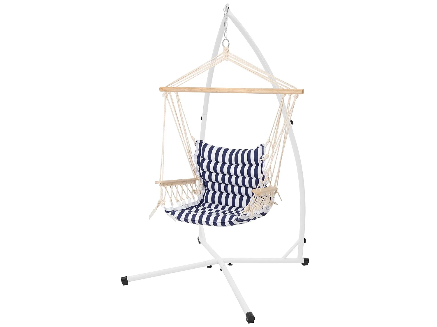 Chaise suspendue fauteuil hamac balançoire bleu blanc 120 kg avec support métal