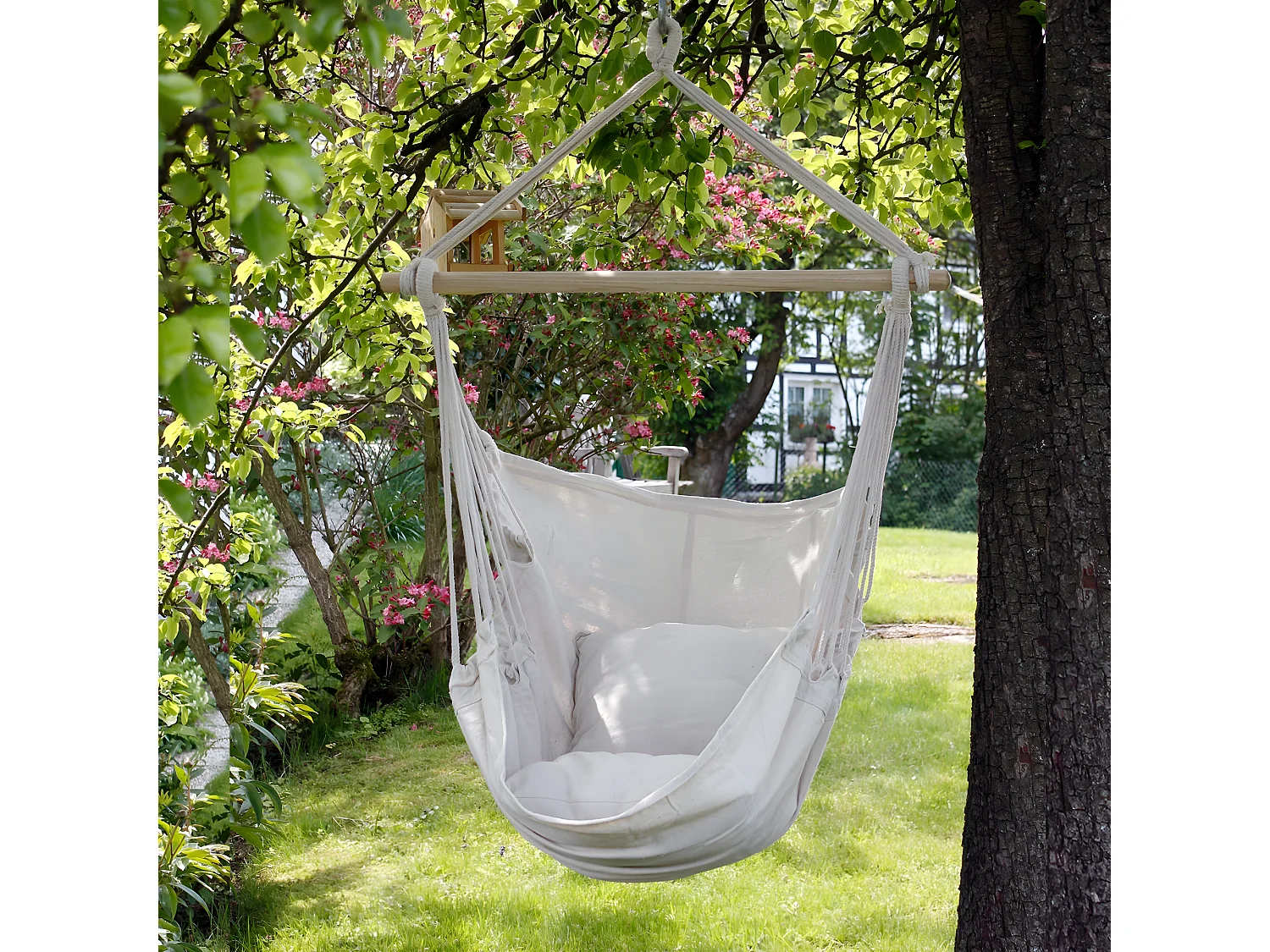 Hamac suspendu balançoire siège coton support crème 120 cm extérieure intérieure