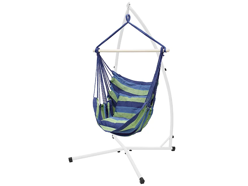 Hamac suspendu balançoire jardin siège coton bleu/vert 120cm extérieur intérieur