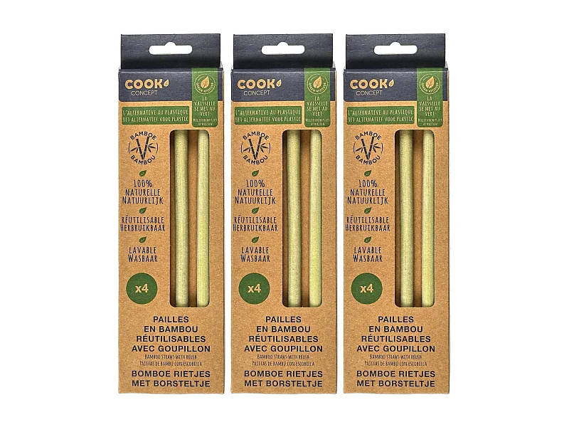 12 pailles en bambou avec goupillon