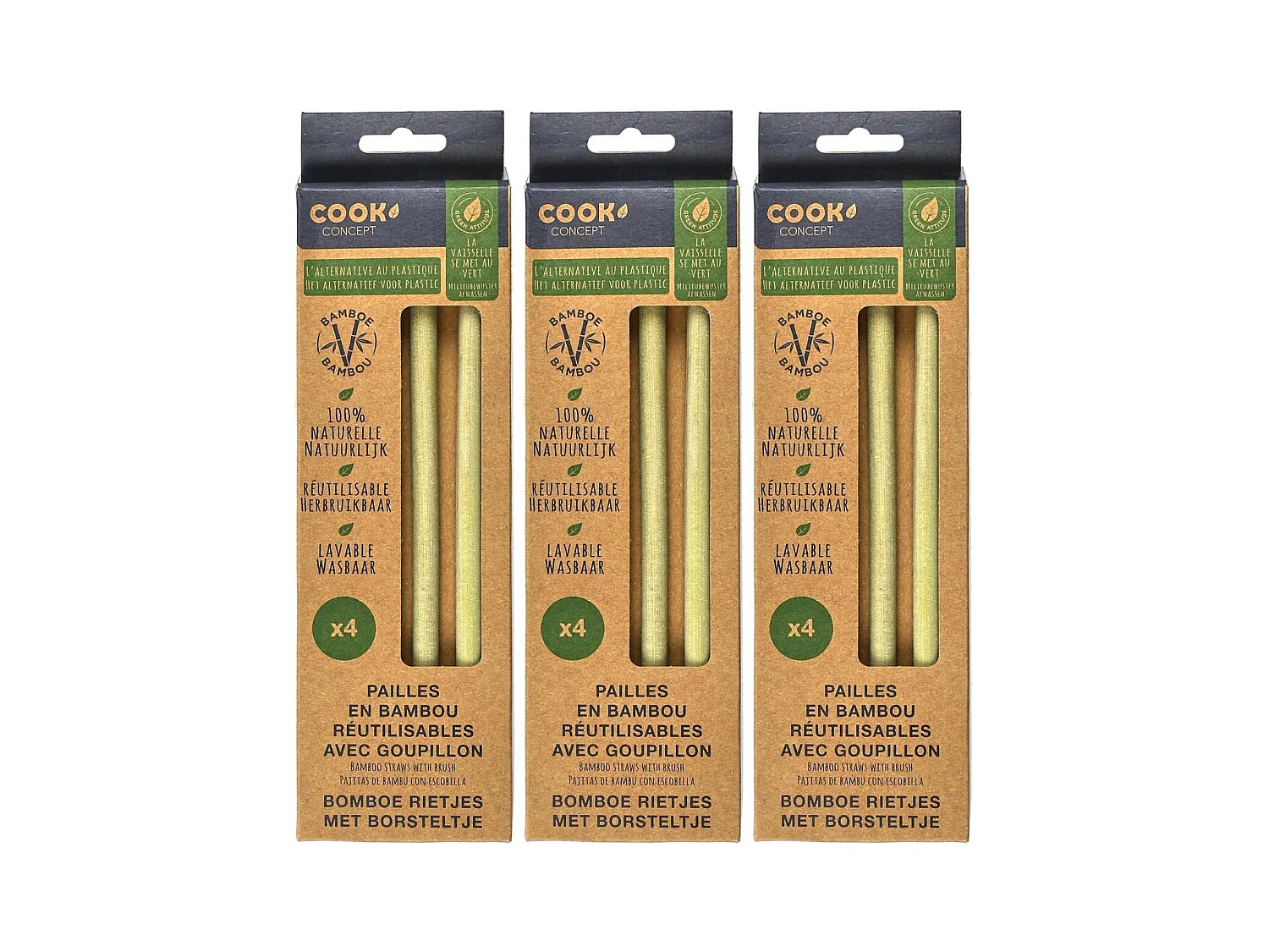 12 pailles en bambou avec goupillon