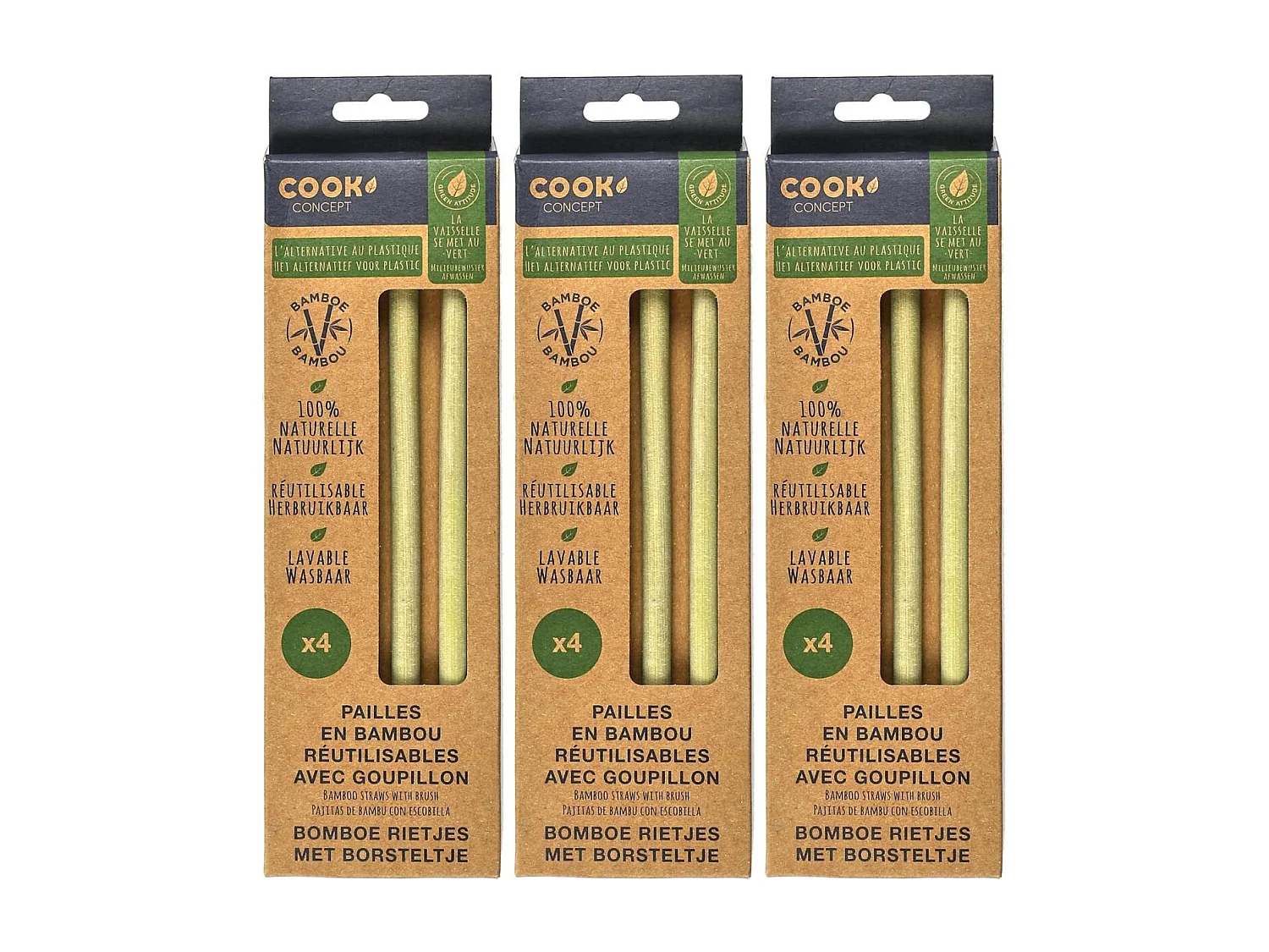 12 pailles en bambou avec goupillon