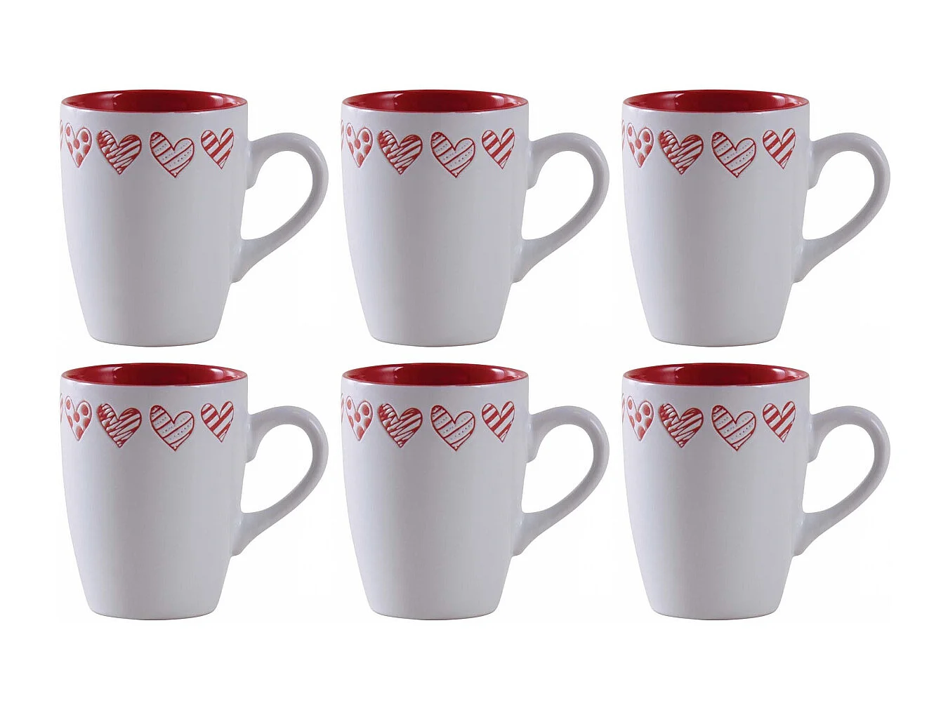 Tasse en grès blanc avec coeur rouge (Lot de 6)