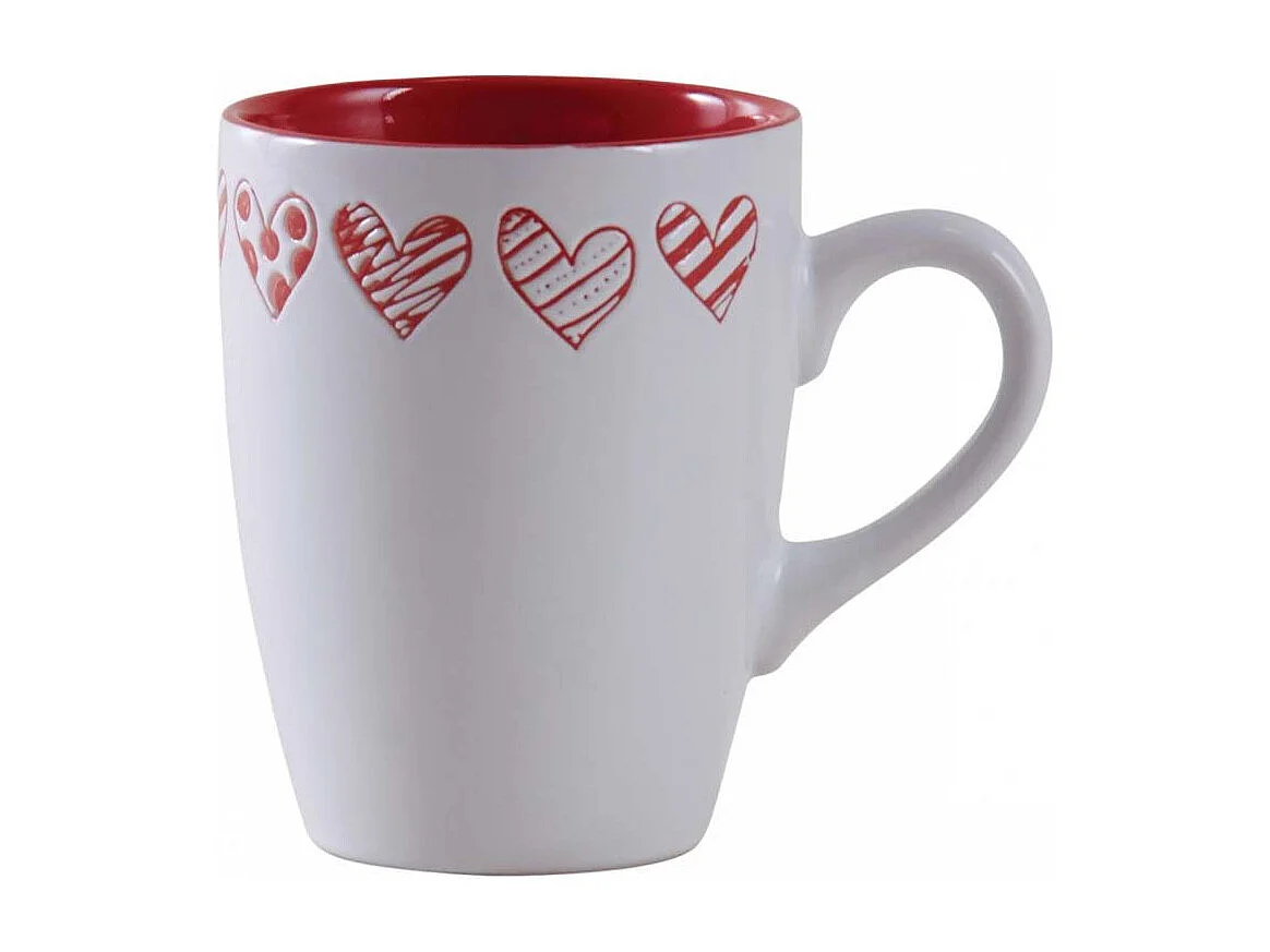 Tasse en grès blanc avec coeur rouge (Lot de 6)
