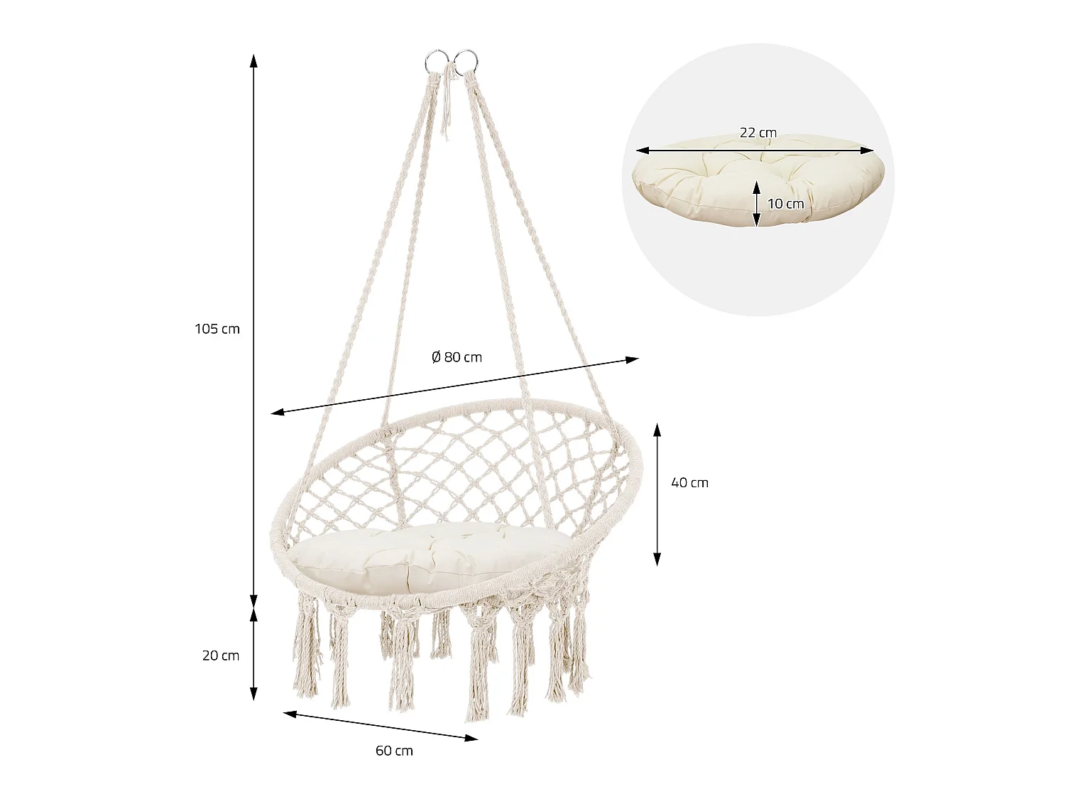 Hamac suspendue fauteuil relax chaise de jardin gris avec cadre métallique 120kg