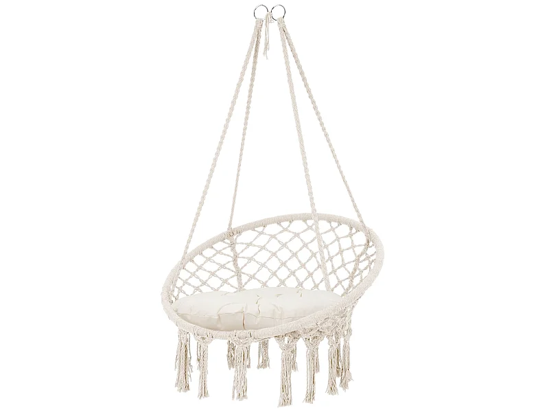 Fauteuil suspendu à franges avec coussin de siège macramé balançoire beige coton