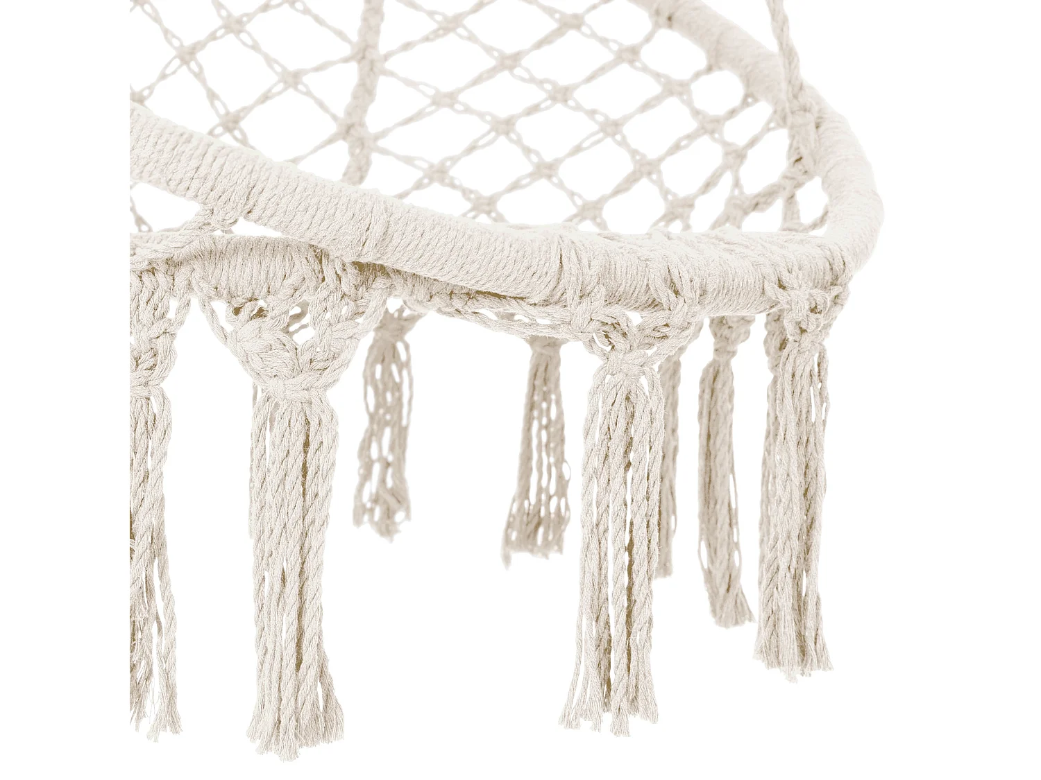 Fauteuil suspendu à franges avec coussin de siège macramé balançoire beige coton