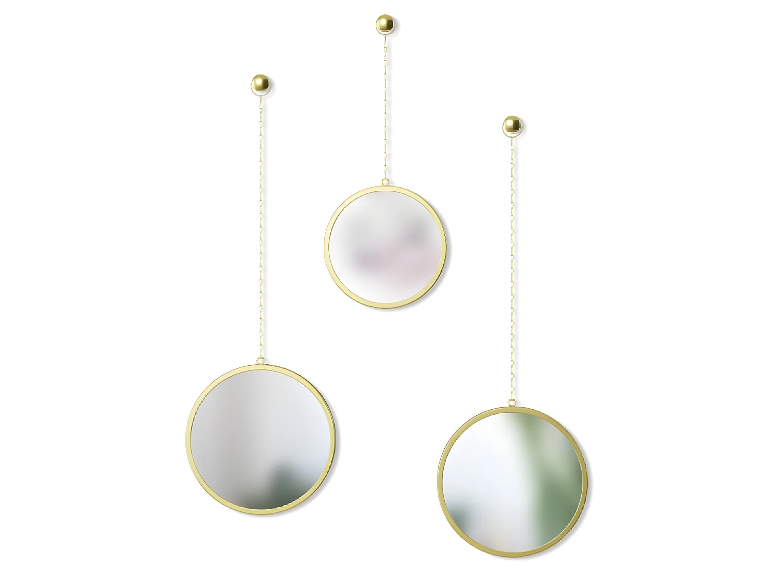 Jeu de 3 miroirs ronds suspendus métal doré Dima