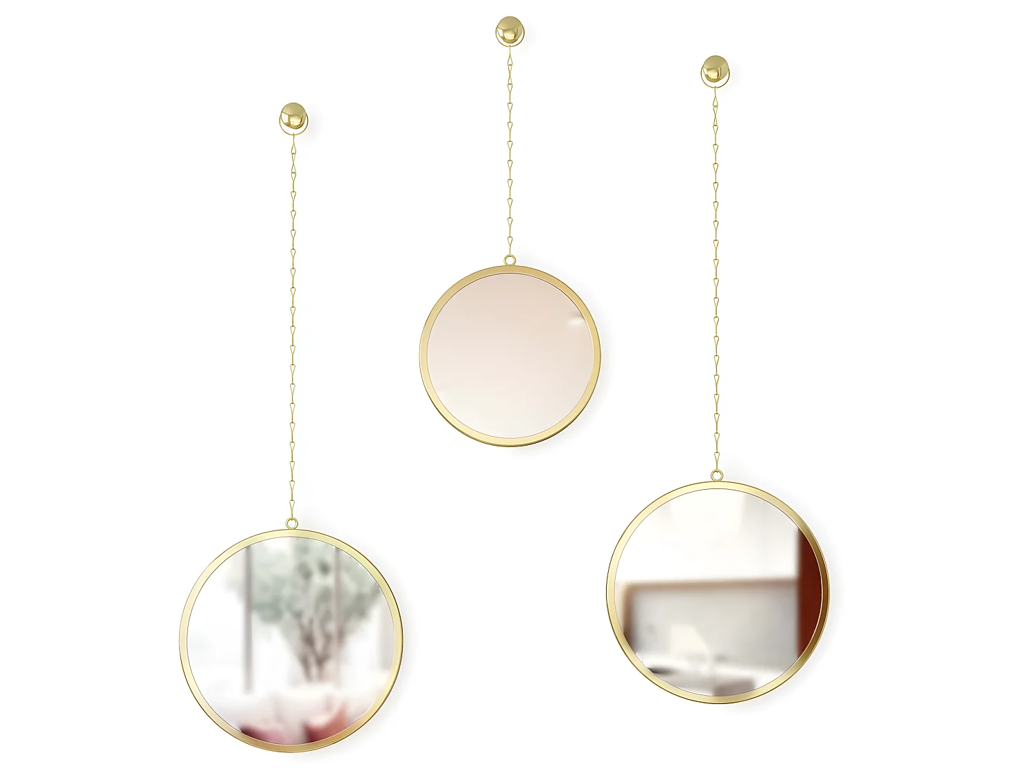 Jeu de 3 miroirs ronds suspendus métal doré Dima
