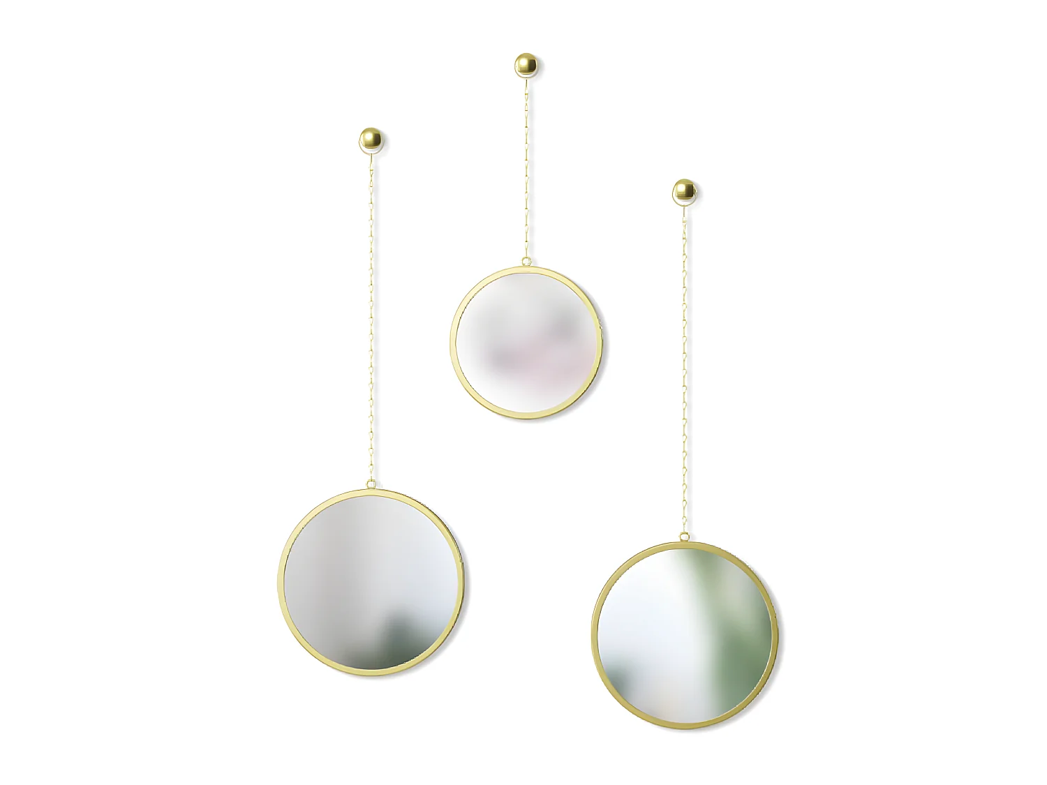 Jeu de 3 miroirs ronds suspendus métal doré Dima