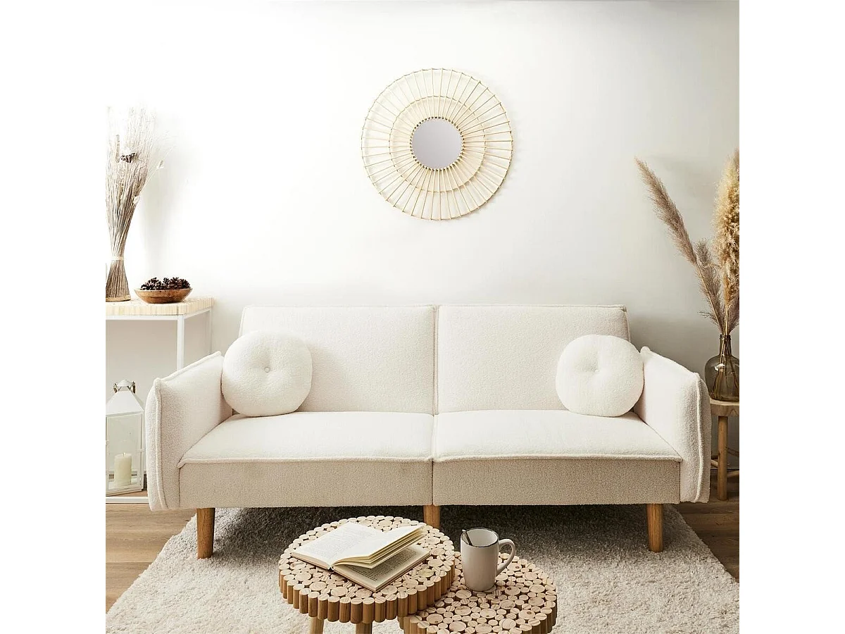Canapé convertible tissu bouclette blanc - L198 cm - CLOUD