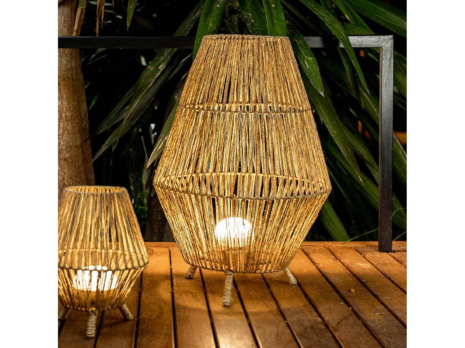 Lampe de jardin en jute Sisine 70 cm Batterie rechargeable