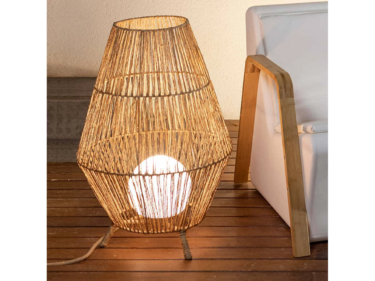 Lampe de jardin en jute Sisine 70 cm Batterie rechargeable