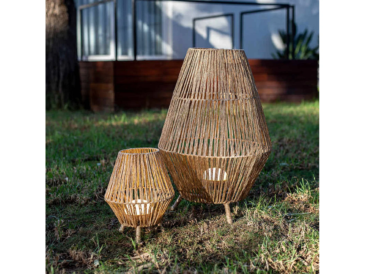 Lampe de jardin en jute Sisine 70 cm Batterie rechargeable