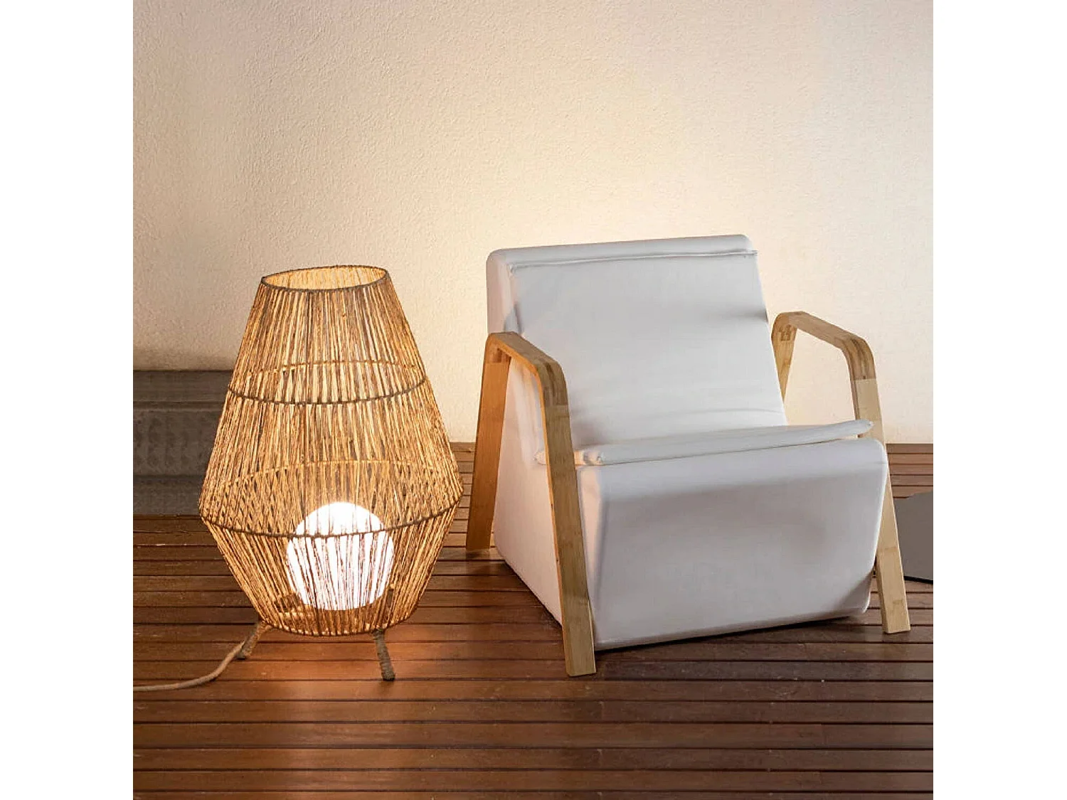 Lampe de jardin en jute Sisine 70 cm Batterie rechargeable