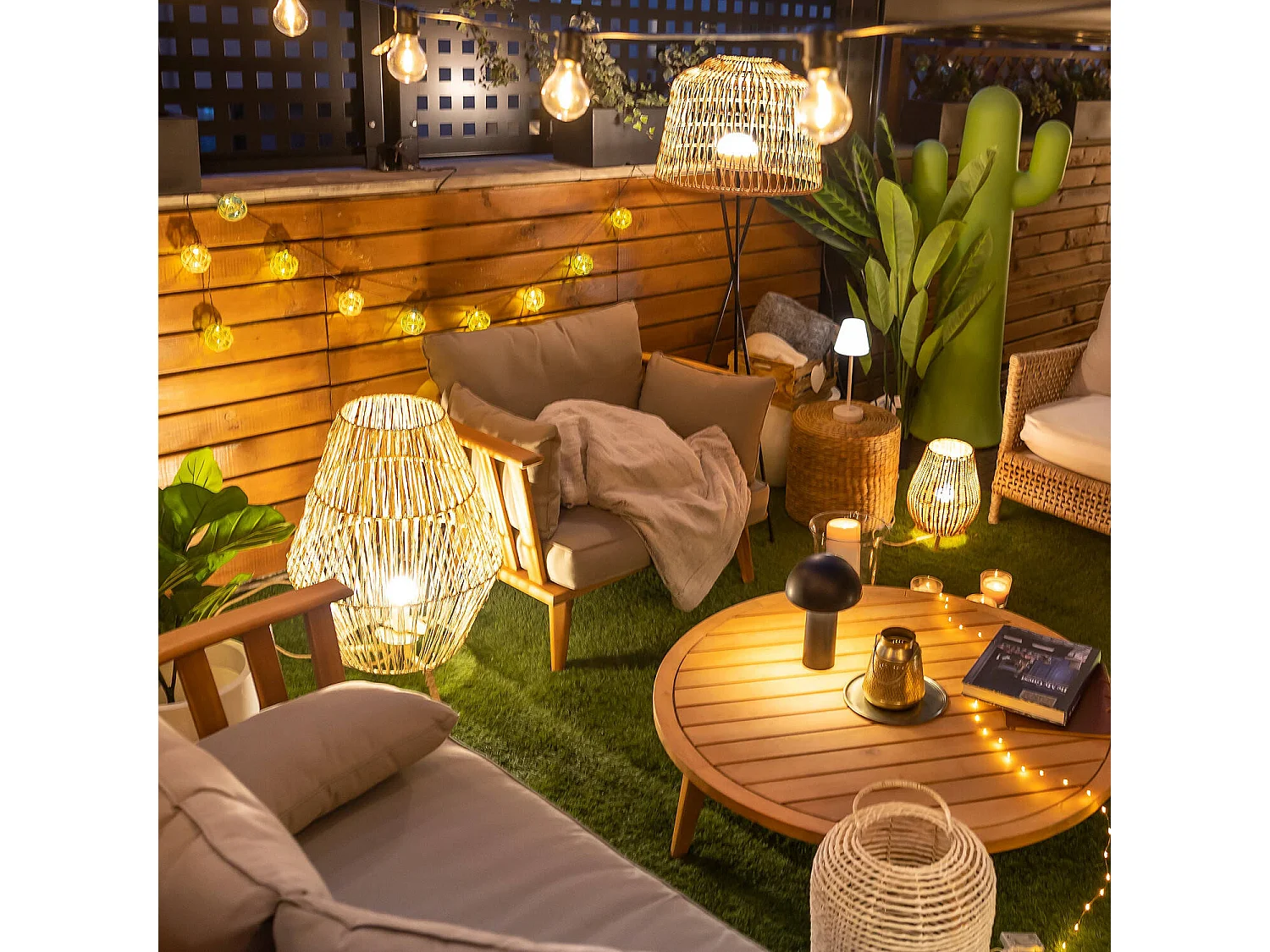 Lampe de jardin en jute Sisine 70 cm Alimentation électrique