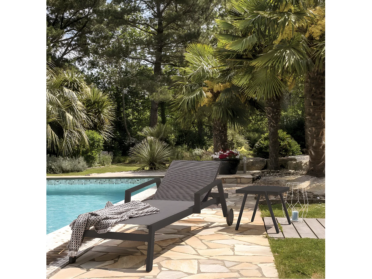 Bain de Soleil Multi-Positions "Ibiza" 210cm Gris Anthracite