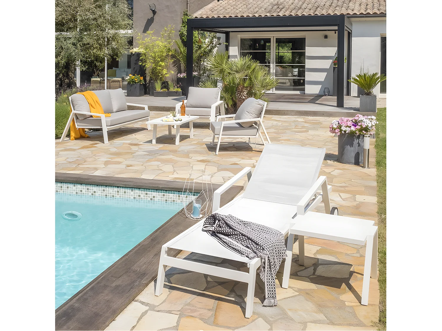 Bain de Soleil Multi-Positions "Ibiza" 210cm Blanc