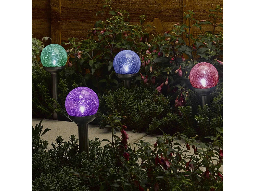 Lot de 5 balises en verre craquelé Globe couleurs changeantes