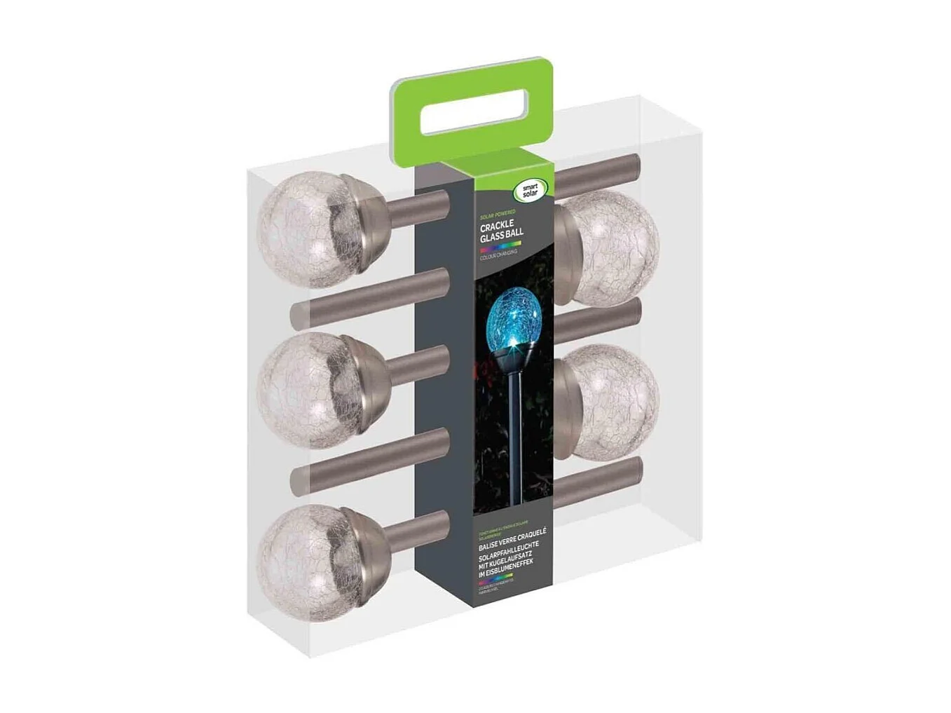 Lot de 5 balises en verre craquelé Globe couleurs changeantes