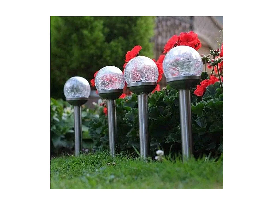 Lot de 5 balises en verre craquelé Globe couleurs changeantes