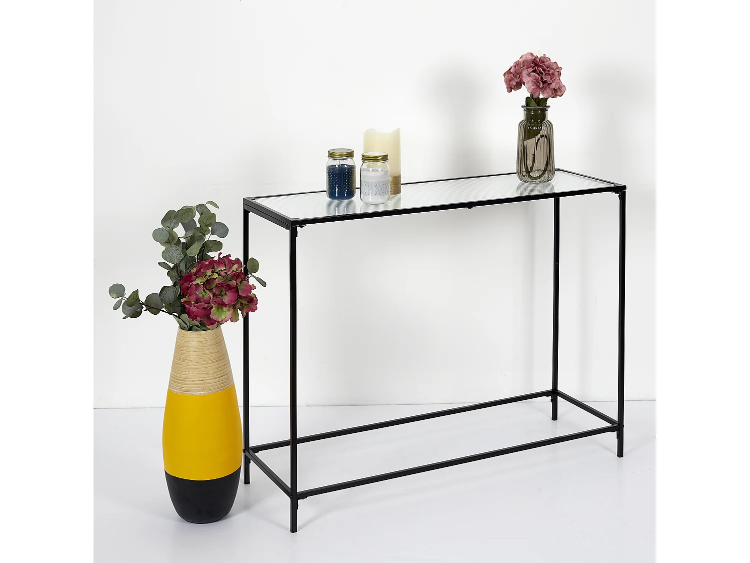 Console Rosa Verre Texture Noir, Transparent