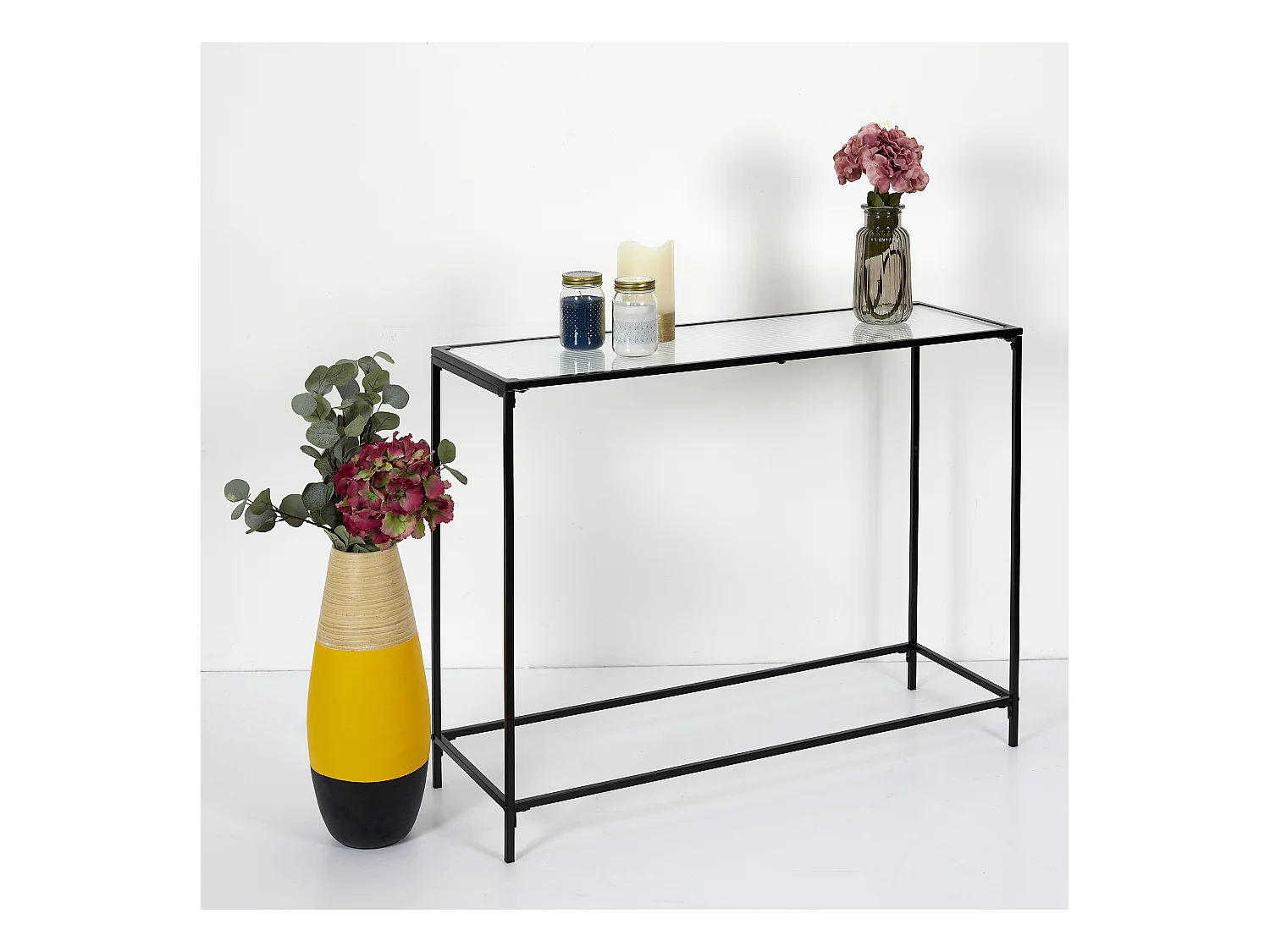 Console Rosa Verre Texture Noir, Transparent