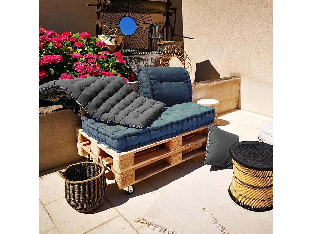 Coussin de palette en coton coloré 120 x 80 cm Bleu canard