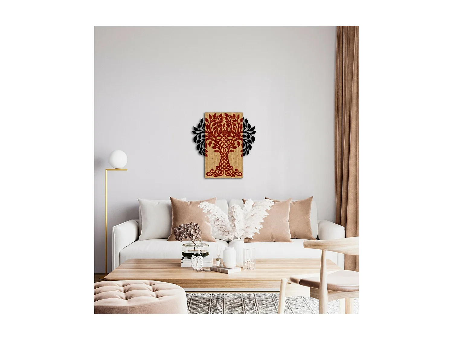 Metalen en Houten Decoratie Boom 2 - Hout - 50x1,8x50 cm - EPIKASA