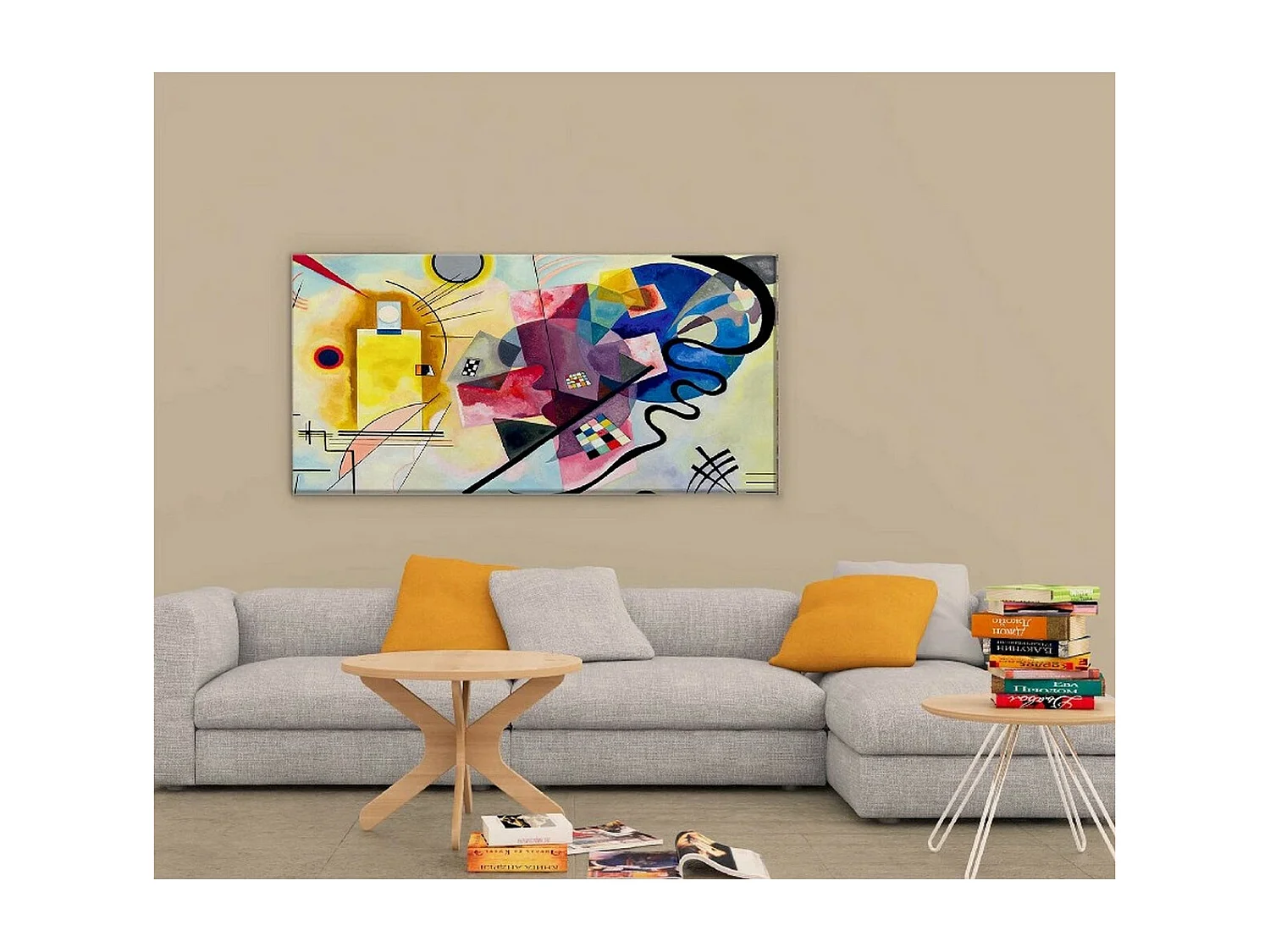 Impression sur Toile Kandinsky Jaune, rouge, bleu, Multicouleur, 100x3x70 cm, DESIGN MANIA