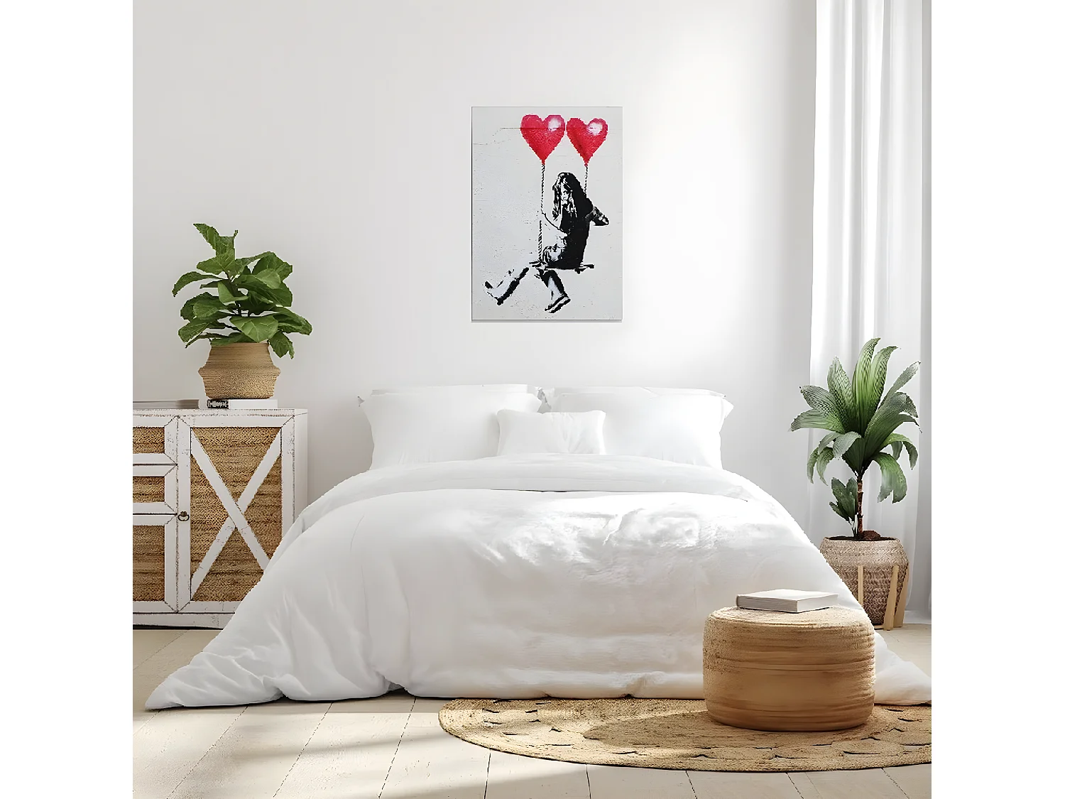 Impression sur Toile Banksy La Fille sur la Palançoire, Rouge, 70x3x100 cm, EPIKASA
